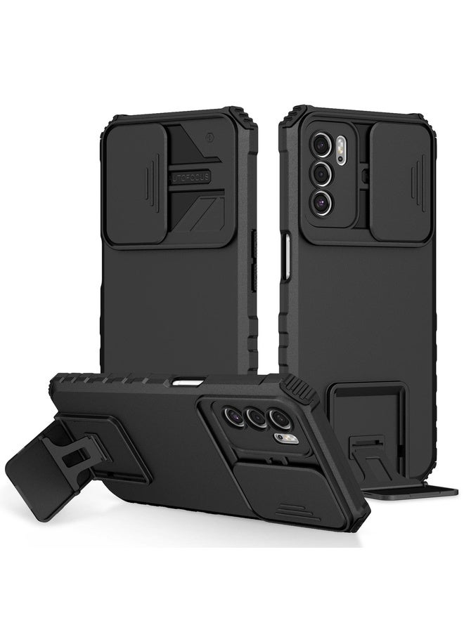 HuHa Case Cover For OPPO A16 Stereoscopic Holder Sliding Camshield Phone Case(Black)  - Image 1