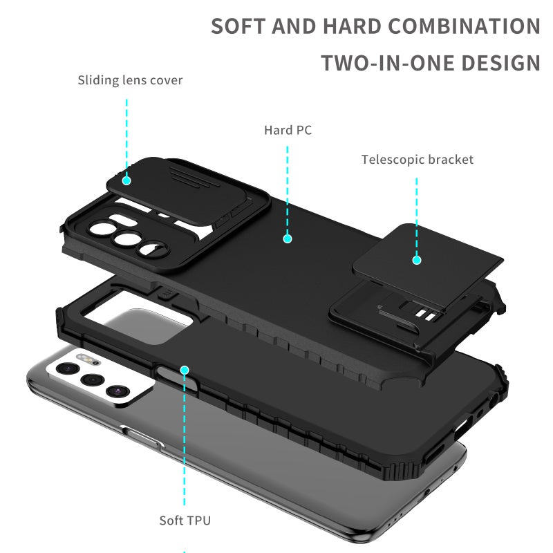 HuHa Case Cover For OPPO A16 Stereoscopic Holder Sliding Camshield Phone Case(Black) - Image 2