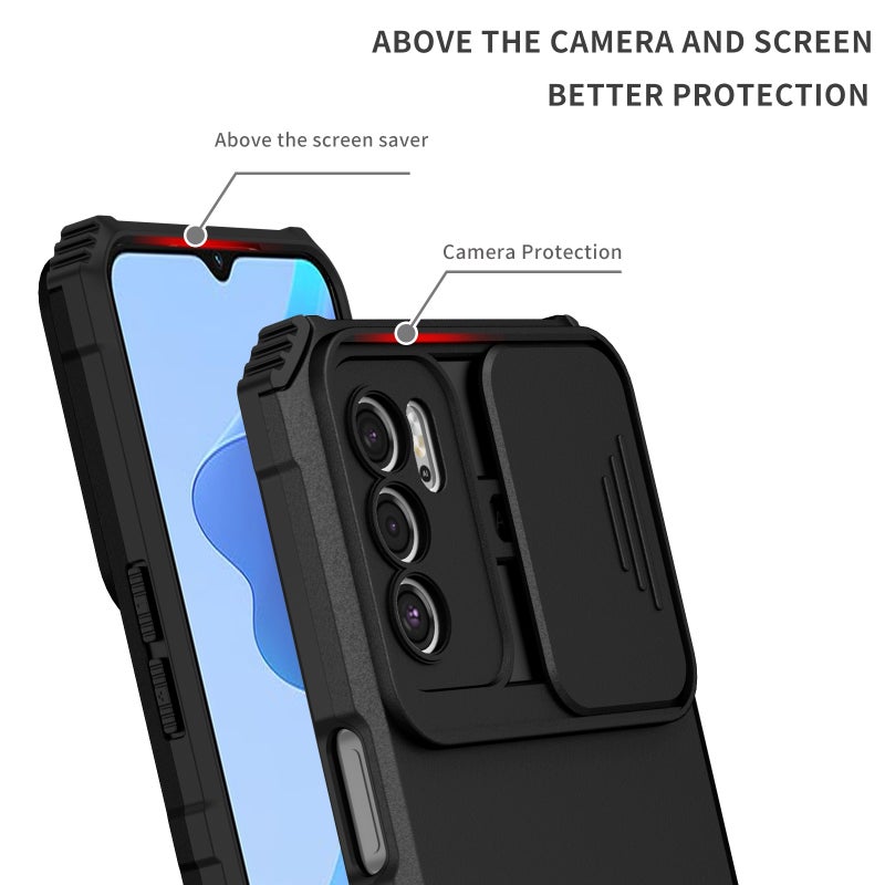 HuHa Case Cover For OPPO A16 Stereoscopic Holder Sliding Camshield Phone Case(Black) - Image 3
