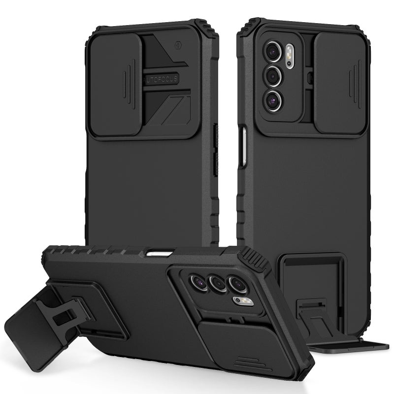 HuHa Case Cover For OPPO A16 Stereoscopic Holder Sliding Camshield Phone Case(Black) - Image 1