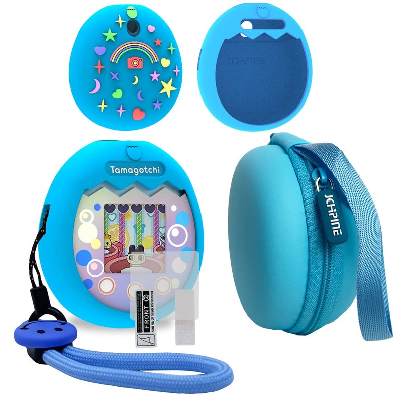 JCHPINE Hard Carrying Case and Silicone Cover Compatible with Tamagotchi Pix Interactive Virtual Pet Game Machine Screen Film Protector for Tamagotchi Pix Accessories Blue - Image 2