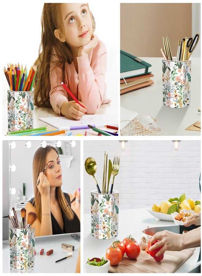WAVEYU Cute Pen Holder for Desk, Ceramic Pencil Holder, Pen Cup Marker Holder Makeup Brush Holders, Desk Accessories & Workspace Organizers for Home, School & Office, White Flower - Image 5
