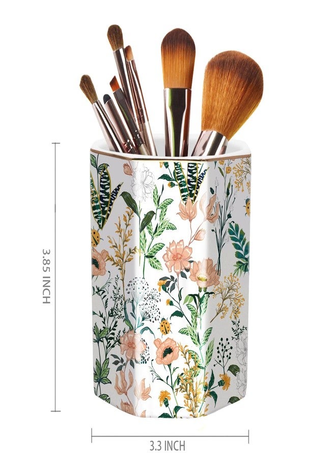 WAVEYU Cute Pen Holder for Desk, Ceramic Pencil Holder, Pen Cup Marker Holder Makeup Brush Holders, Desk Accessories & Workspace Organizers for Home, School & Office, White Flower - Image 2