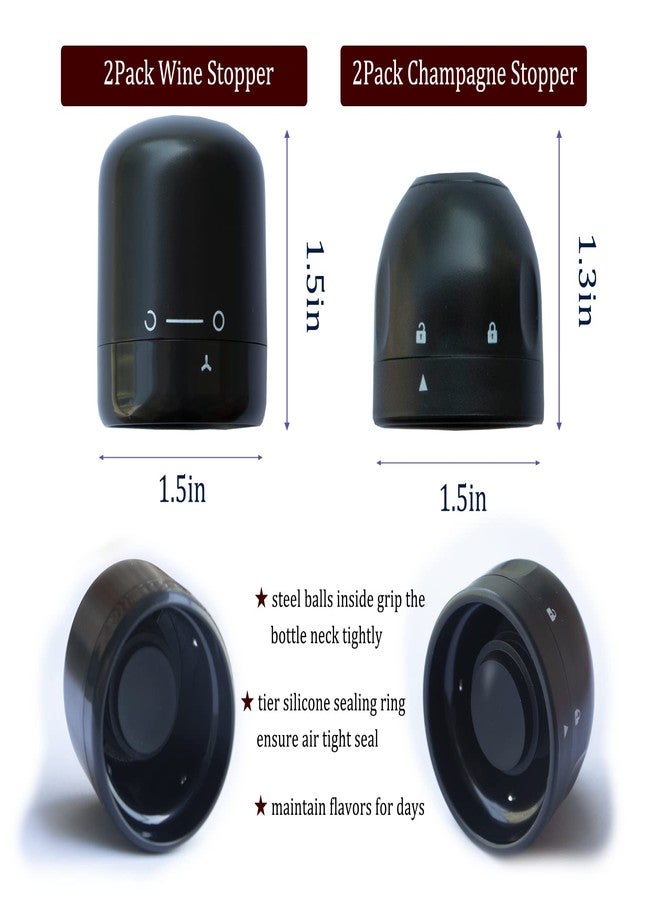 سدادات زجاجات النبيذ والشمبانيا من يوهوتاتش، عبوة من قطعتين، سدادات زجاجات الشمبانيا والنبيذ، قابلة لإعادة الاستخدام، مانعة للتسرب، تحافظ على نضارة الشمبانيا والنبيذ - Image 3