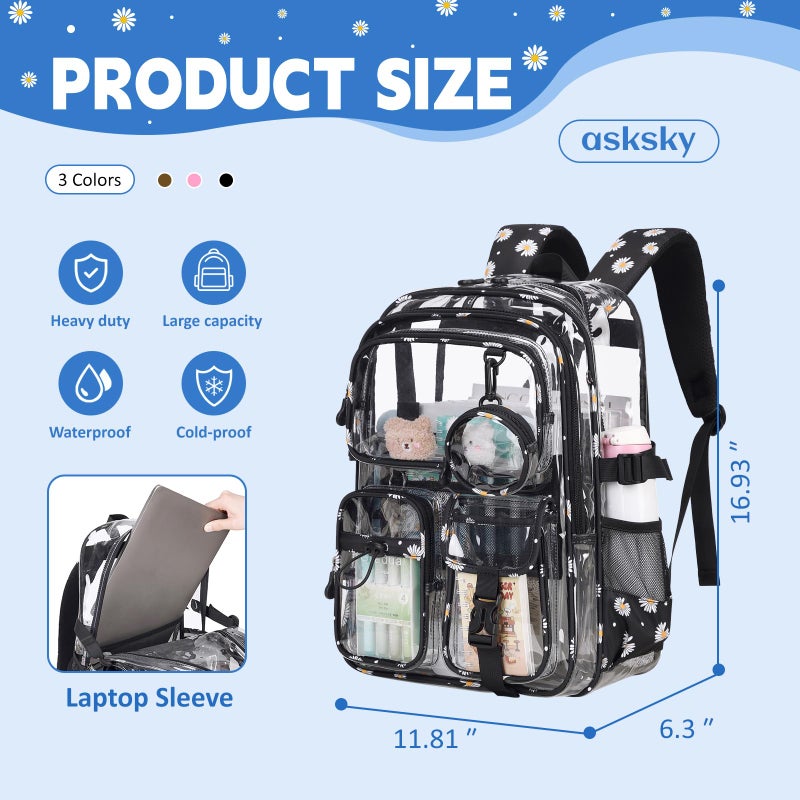 ASKSKY Clear Backpacks for Stadium Events Heavy Duty Clear Bookbag for School Girls Transparent Back Pack, Black - Image 4