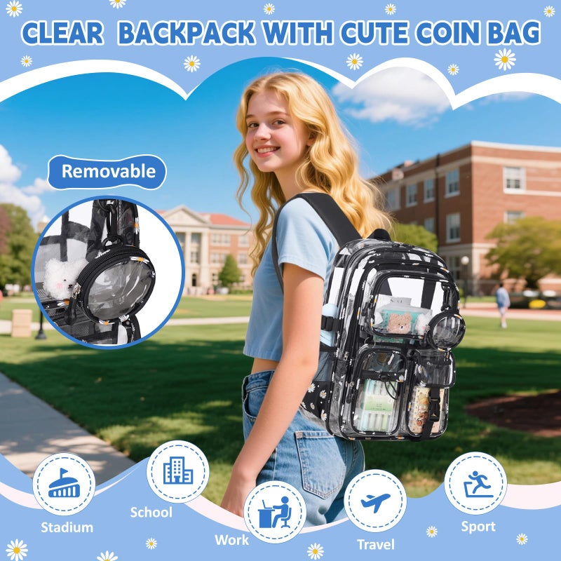 ASKSKY Clear Backpacks for Stadium Events Heavy Duty Clear Bookbag for School Girls Transparent Back Pack, Black - Image 2