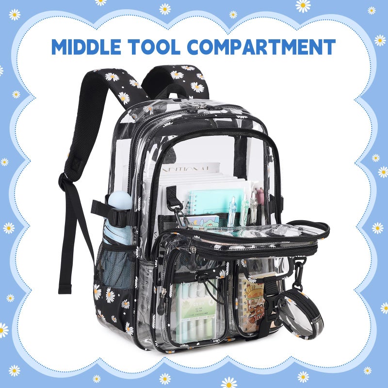 ASKSKY Clear Backpacks for Stadium Events Heavy Duty Clear Bookbag for School Girls Transparent Back Pack, Black - Image 3