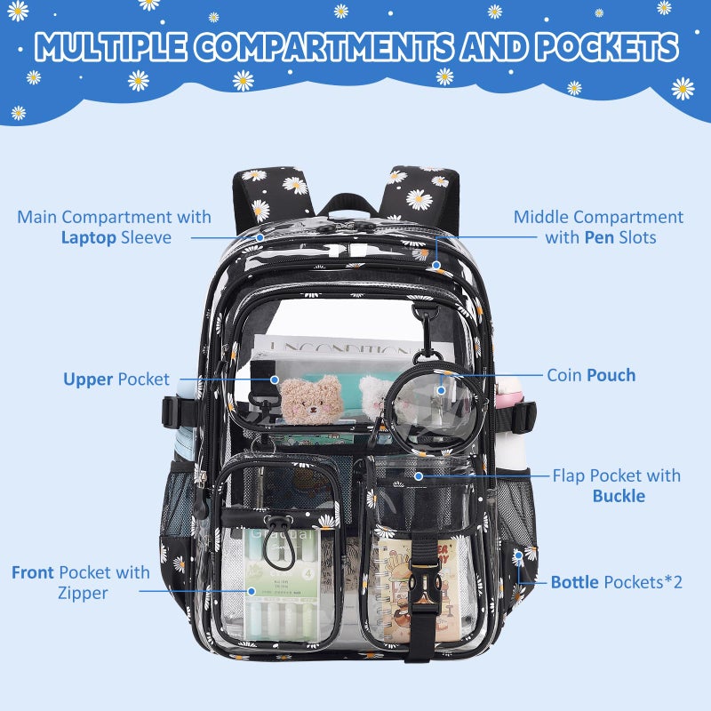 ASKSKY Clear Backpacks for Stadium Events Heavy Duty Clear Bookbag for School Girls Transparent Back Pack, Black - Image 5