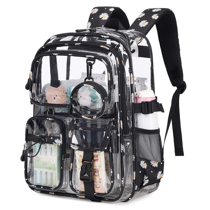 ASKSKY Clear Backpacks for Stadium Events Heavy Duty Clear Bookbag for School Girls Transparent Back Pack, Black - Image 1