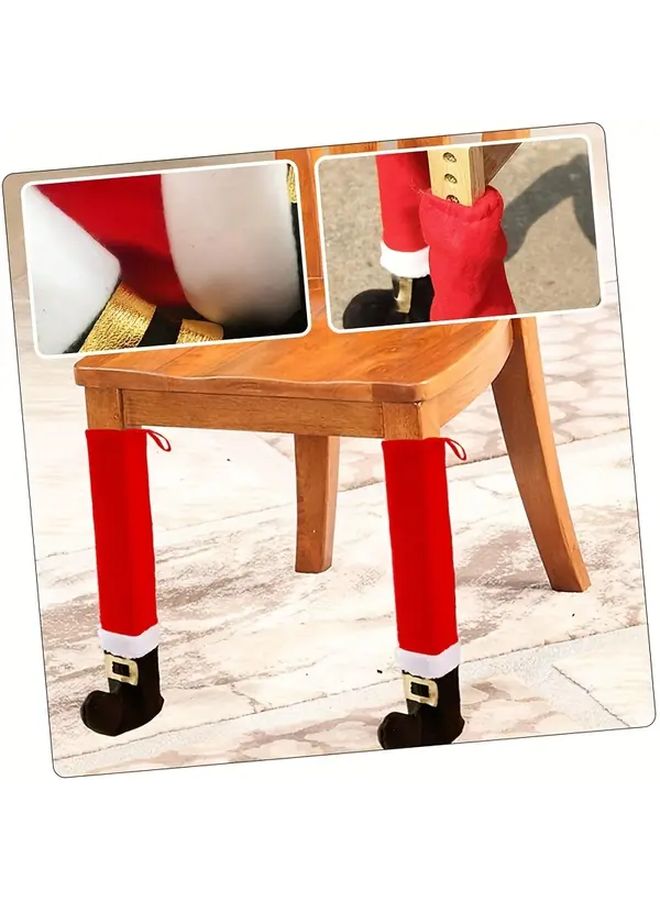 4pcs Festive Santa Hat Table Feet Covers Red Stripes Durable Cloth - Image 4
