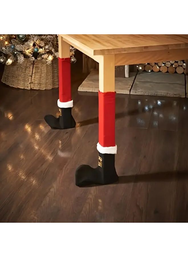 4pcs Festive Santa Hat Table Feet Covers Red Stripes Durable Cloth - Image 3