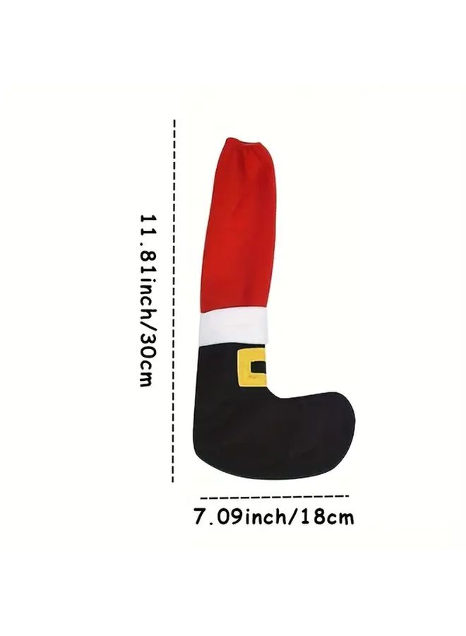 4pcs Festive Santa Hat Table Feet Covers Red Stripes Durable Cloth - Image 2