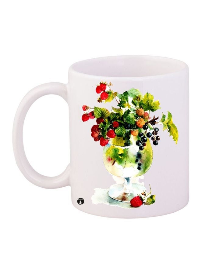 Floral Printed Coffee Mug White/Green/Red 11ounce
