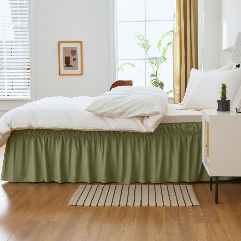 MEILA Queen Bed Skirt, Wrap Around Ruffle Bed Skit for Queen Beds with 16 inch Drop, Elastic Dust Ruffles Easy Fit Wrinkle & Fade Resistant, Sage - Image 4