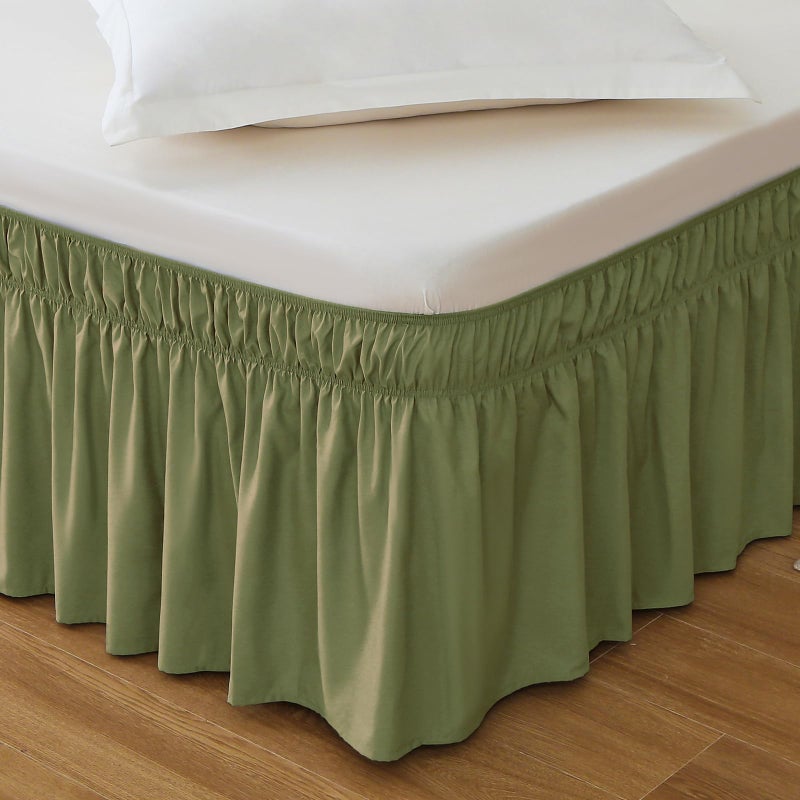 MEILA Queen Bed Skirt, Wrap Around Ruffle Bed Skit for Queen Beds with 16 inch Drop, Elastic Dust Ruffles Easy Fit Wrinkle & Fade Resistant, Sage - Image 1