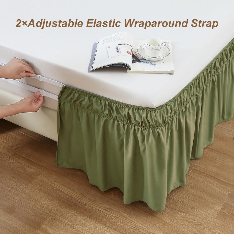 MEILA Queen Bed Skirt, Wrap Around Ruffle Bed Skit for Queen Beds with 16 inch Drop, Elastic Dust Ruffles Easy Fit Wrinkle & Fade Resistant, Sage - Image 2
