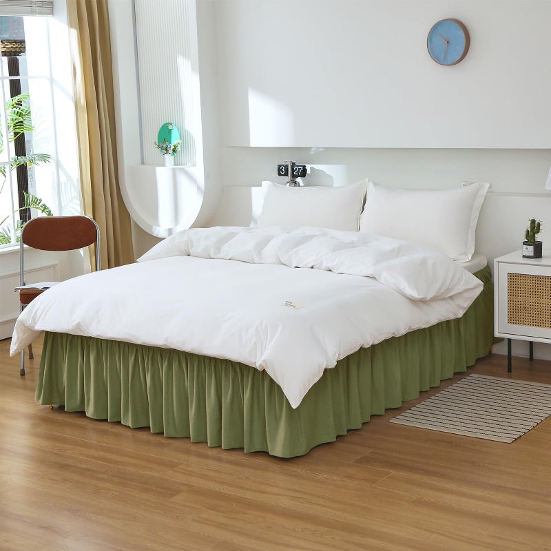 MEILA Queen Bed Skirt, Wrap Around Ruffle Bed Skit for Queen Beds with 16 inch Drop, Elastic Dust Ruffles Easy Fit Wrinkle & Fade Resistant, Sage - Image 3