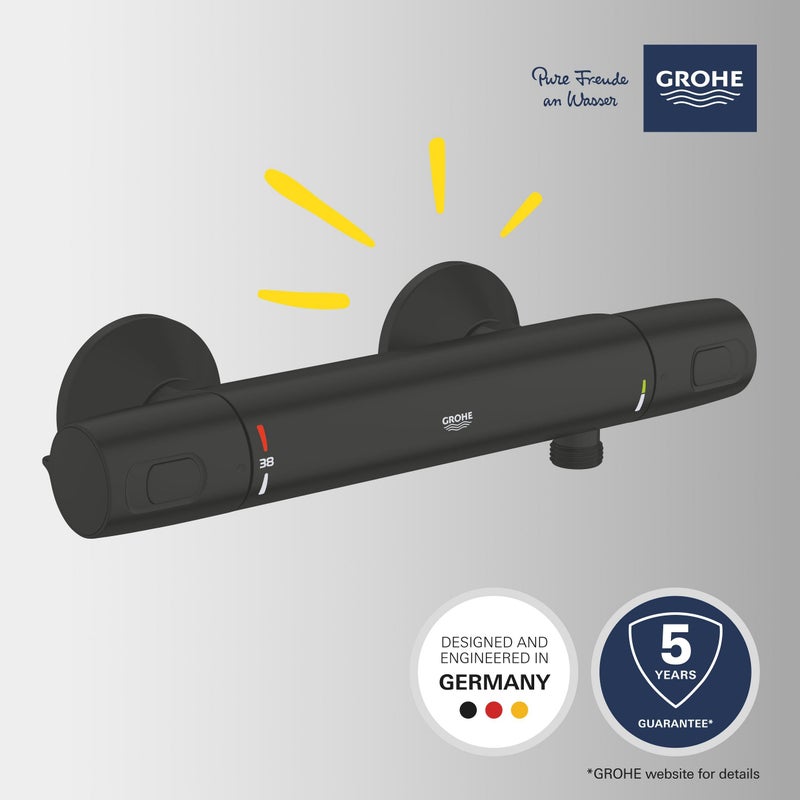 Grohe GROHE Precision Trend - Exposed Thermostatic Anti-Scald Shower Mixer (Wall-Mounted, Safety Functions, Water Saving, Cool Touch, Ergonomically Shaped Metal Handles), Matt Black. 1022172432 - Image 2