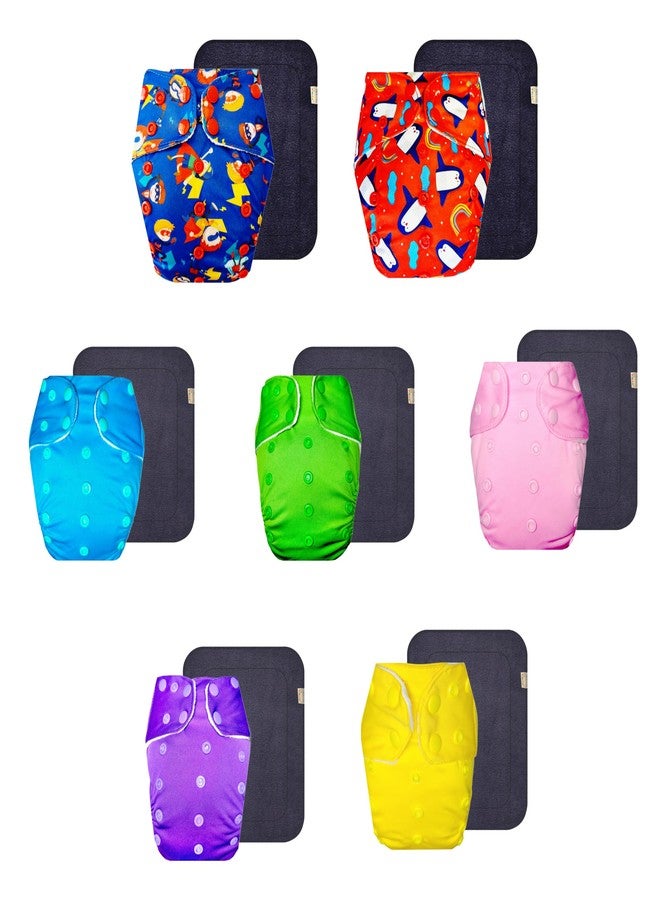 Dumbledo Premium Cloth Diaper with Gray Insert (Pack of 7) | Snug Fit | Breathable | Easy to Clean | Perfect for Indian Summers | 3 Months - 3 Years | Unisex Baby - Image 1