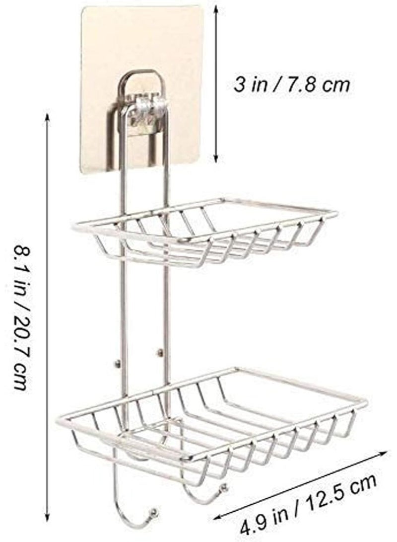Dunekart Wall Mounted Self Adhesive Stainless Steel Double Layer soap Dish Holder Kitchen Bathroom Soaps Storage Rack for Home (Silver) - Image 2