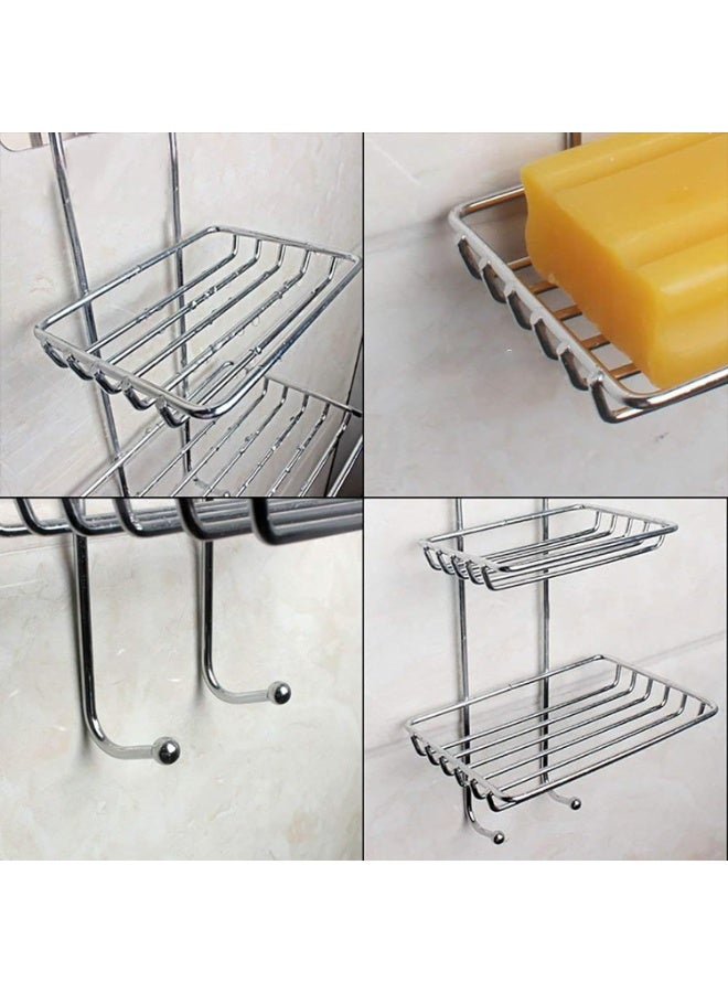 Dunekart Wall Mounted Self Adhesive Stainless Steel Double Layer soap Dish Holder Kitchen Bathroom Soaps Storage Rack for Home (Silver) - Image 3