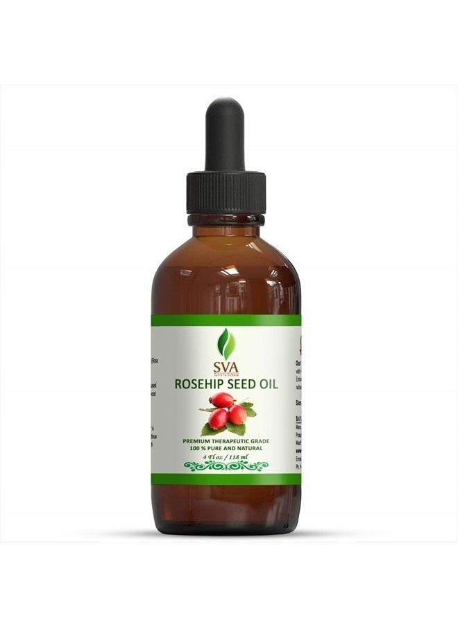 SVA Organics - SVA Organics Rosehip Oil Cold Pressed 4 Oz 100% Pure Natural Premium Therapeutic Grade Unrefined Carrier Oil with Dropper for Face, Skin, Body, Lips - Image 1