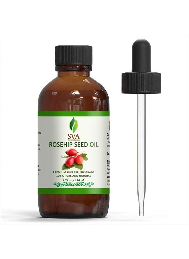 SVA Organics - SVA Organics Rosehip Oil Cold Pressed 4 Oz 100% Pure Natural Premium Therapeutic Grade Unrefined Carrier Oil with Dropper for Face, Skin, Body, Lips - Image 1