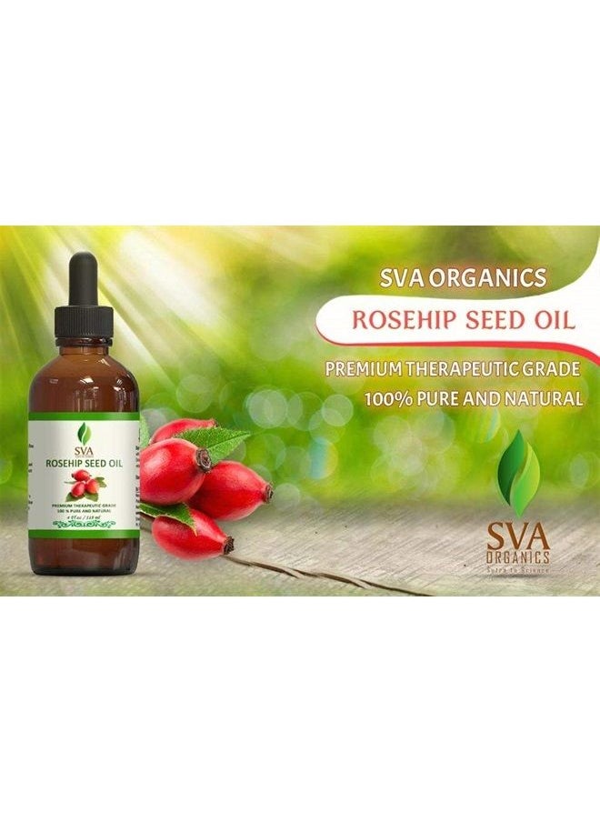 SVA Organics - SVA Organics Rosehip Oil Cold Pressed 4 Oz 100% Pure Natural Premium Therapeutic Grade Unrefined Carrier Oil with Dropper for Face, Skin, Body, Lips - Image 1