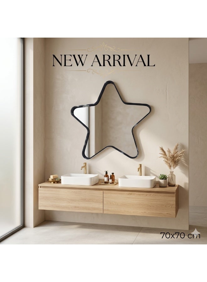 Star mirror with black frame for kids bathroom size 75×75 - Image 1