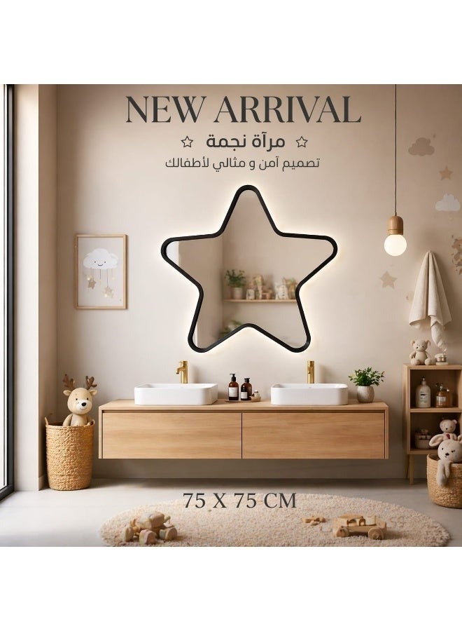 Star mirror with black frame for kids bathroom size 75×75 - Image 2