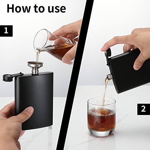 KABUDA 2 Pack Hip Flasks for Liquor, 8 Oz & 12 Oz Stainless Steel Leakproof Thin Flasks with Funnel for Men & Women (Matte Black) - Image 2