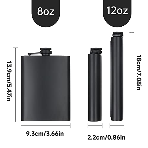KABUDA 2 Pack Hip Flasks for Liquor, 8 Oz & 12 Oz Stainless Steel Leakproof Thin Flasks with Funnel for Men & Women (Matte Black) - Image 4