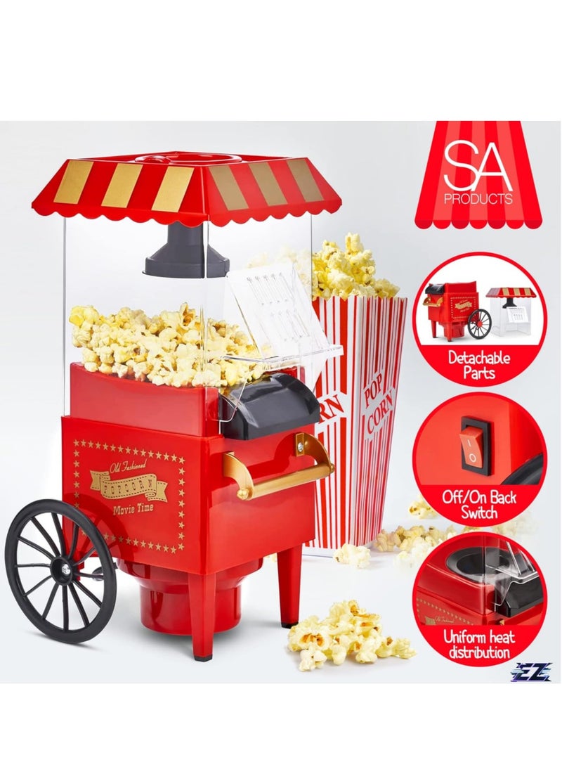 ELTRAZONE Carnival Popcorn Maker – Nostalgic Hot Air Popcorn Machine for Movie Nights – Vintage Style Healthy Homemade Popcorn Maker - Image 2