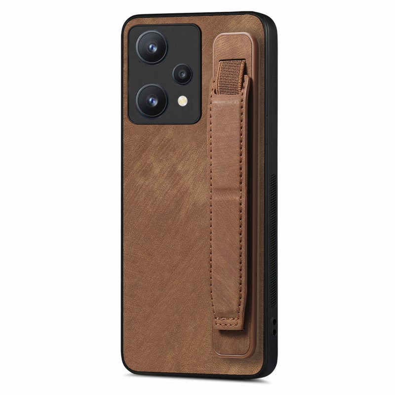 HuHa Protective Cover For Realme 9 Pro Retro Wristband Holder Leather Back Phone Case(Brown) - Image 1