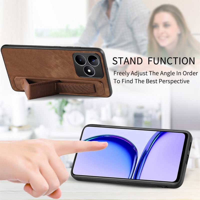HuHa Protective Cover For Realme 9 Pro Retro Wristband Holder Leather Back Phone Case(Brown) - Image 5