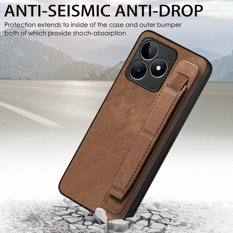 HuHa Protective Cover For Realme 9 Pro Retro Wristband Holder Leather Back Phone Case(Brown) - Image 3