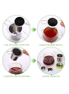 SYOSI 2 Pieces Tea Infusers with Tea Scoop Stainless Steel Tea Strainer Folding Handle Tea Filter Fine Mesh Strainer Brewing Basket with Silicone Lid for Loose Leaf Tea  - Image 5