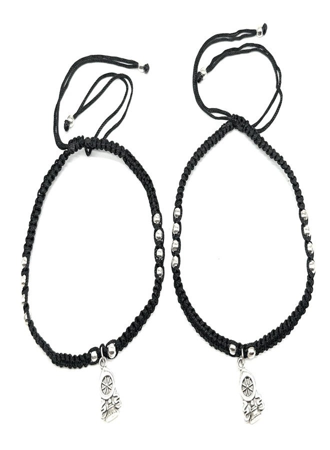Jyokrish Handmade Adjustable Pair of 1 Black Silk dori hanging Anchor Wheel anklet For Women | girls | Nazariya |Payal | Nazar Battu |Free Size |Pack of 2 - Image 1
