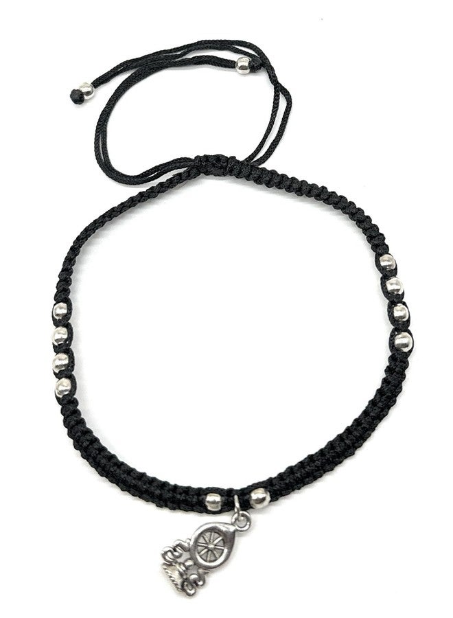 Jyokrish Handmade Adjustable Pair of 1 Black Silk dori hanging Anchor Wheel anklet For Women | girls | Nazariya |Payal | Nazar Battu |Free Size |Pack of 2 - Image 3
