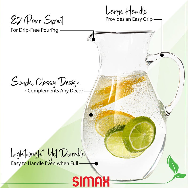 Simax Glass Pitcher With Spout, SMALL 1 Quart Borosilicate Glass Pitchers With Handle,Glass, Cocktail Pitcher, Margarita, Sangria, Beverage Pitchers - Image 3