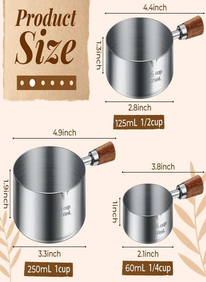SiliFine 3 Pcs Dog Food Scoop 1 Cup, 1/2 Cup, 1/4 Cup Stainless Steel Pet Food Scoop Measuring Cup with short Handle for Dog Cat Rabbit Food Feeding Kitchen Gadget Utensil - Image 2