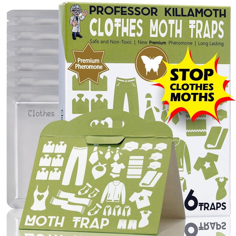 Professor Killamoth Triple Strength Clothes Moth Traps â€“ Safe, Non-Toxic Closet Moth Prevention for Clothes & Wool â€“ Pheromone Traps for House & Wardrobe Protection â€“ 6 Pack - Image 1