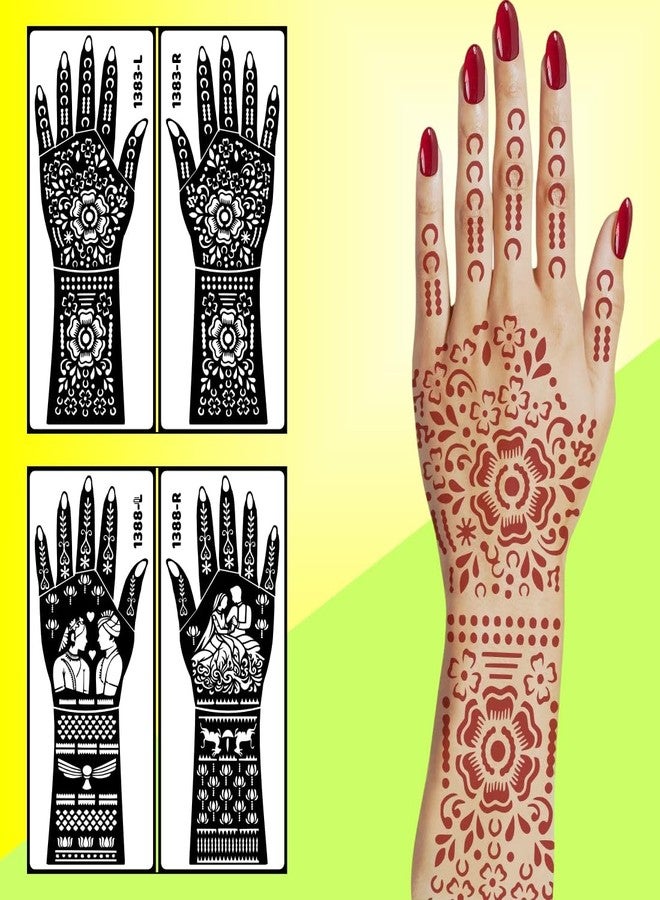 ORDERSHOCK Ready To Use Back Hand Mehndi Stencil Sticker Premium Traditional Floral Pattern For Festive Functions 2 Pack Of Combo - Image 3
