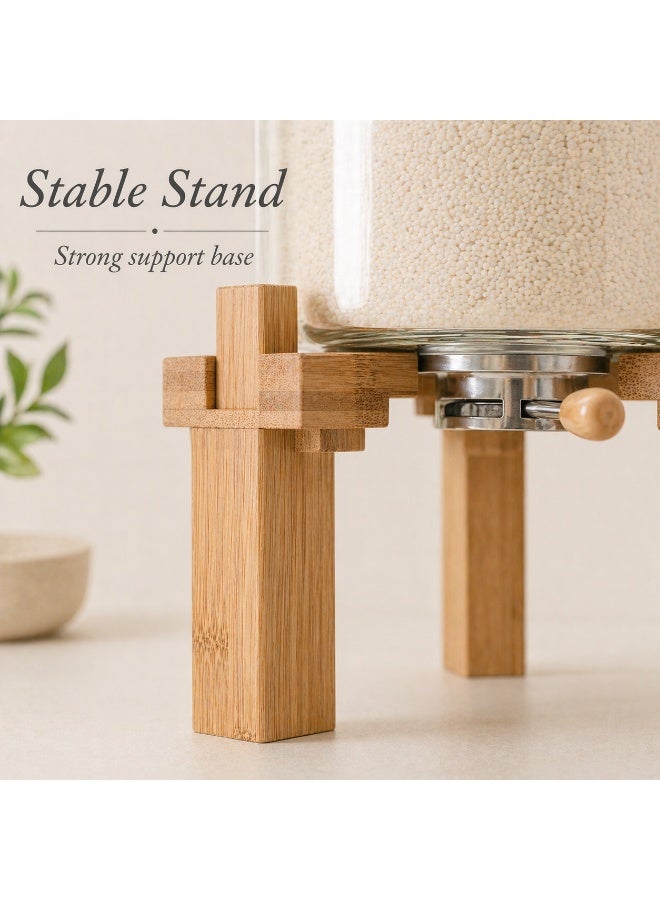 Honey Bee 8L Glass Rice Dispenser with Bamboo Lid & Wooden Stand, Airtight Grain Storage Container with Bottom Valve & Measuring Cup for Rice, Flour, Cereal, Kitchen Organizer 28x18x34cm - Image 3