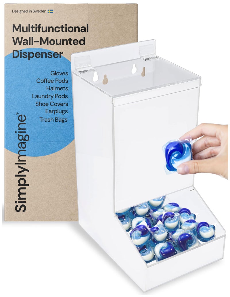 SimplyImagine SimplyImagine Acrylic Dispenser Laundry  Dishwasher Pods Holder  WallMount or Countertop Storage for Pods Earplugs Gloves Hairnets Shoe Covers Trash Bags