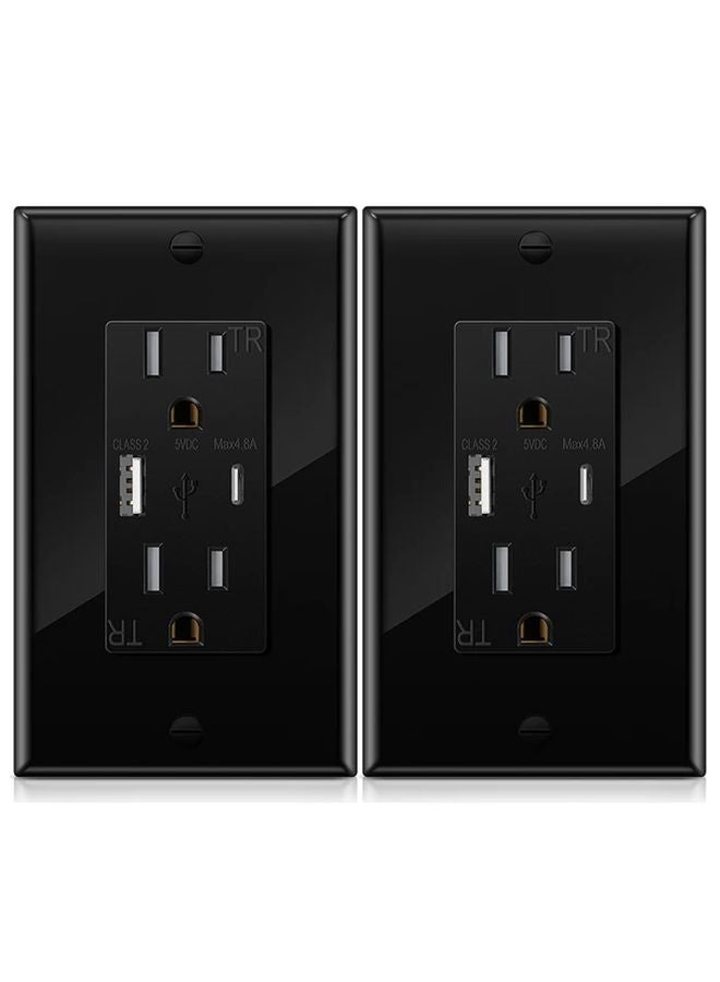 2 Pack Black 5V 4 8A USB Wall Outlet with Type A and C Ports ETL Listed - Image 1