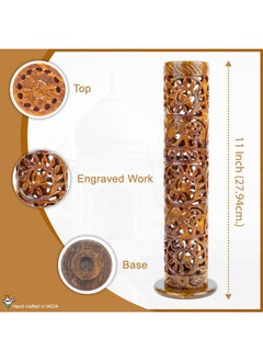 Crocon Crocon Handmade Light Brown Stone Incense Stick Burner Round Shape Elephant & Leaf Design Marble Tower Burner | Tea Light Candle Holder | Decorative Home & Kitchen Best Gift 2.7x2.7x10 Inch  - Image 3