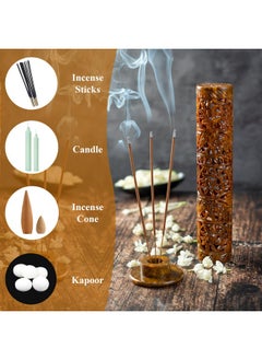 Crocon Crocon Handmade Light Brown Stone Incense Stick Burner Round Shape Elephant & Leaf Design Marble Tower Burner | Tea Light Candle Holder | Decorative Home & Kitchen Best Gift 2.7x2.7x10 Inch  - Image 4