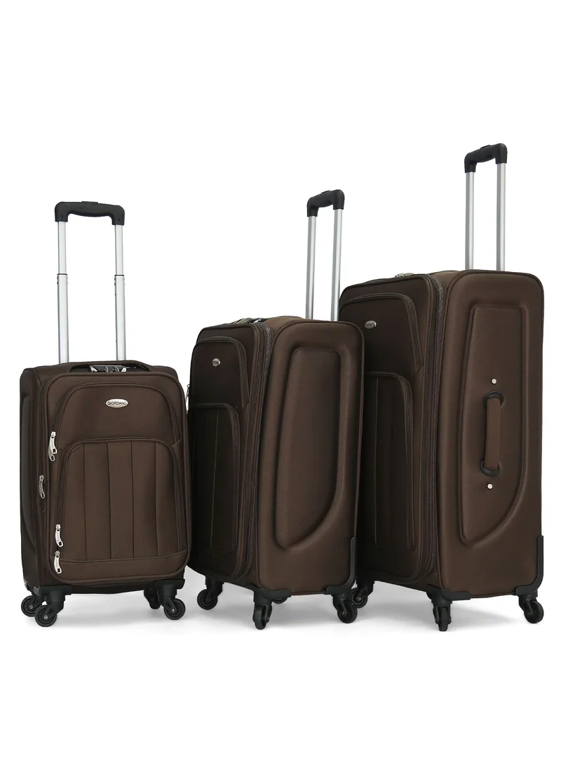 GIORDANO Giordano Trolley Bags 3 PCS Set Softside Spinners,Coffee