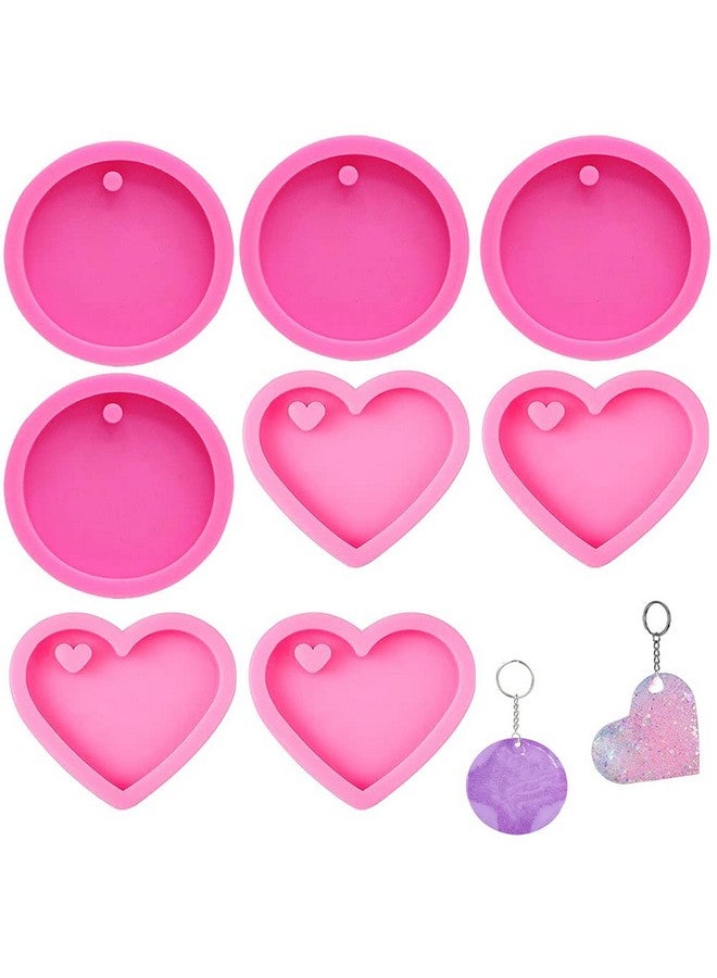 KuuGuu 8 Pcs Heart Shape Resin Mold Round Shape Keychain Silicone Molds For Epoxy Resin Diy Keychain Decoration Homemade Dessert Fondant - Image 1